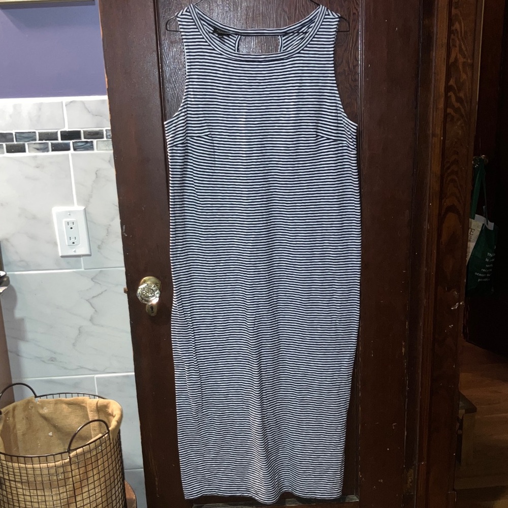 Talbots Black and White Cotton Striped Maxi Dress
